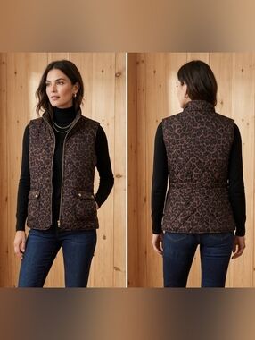 Leopard Quilted Vest - Brown